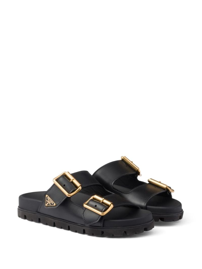 Black Triangle-logo Leather Slides