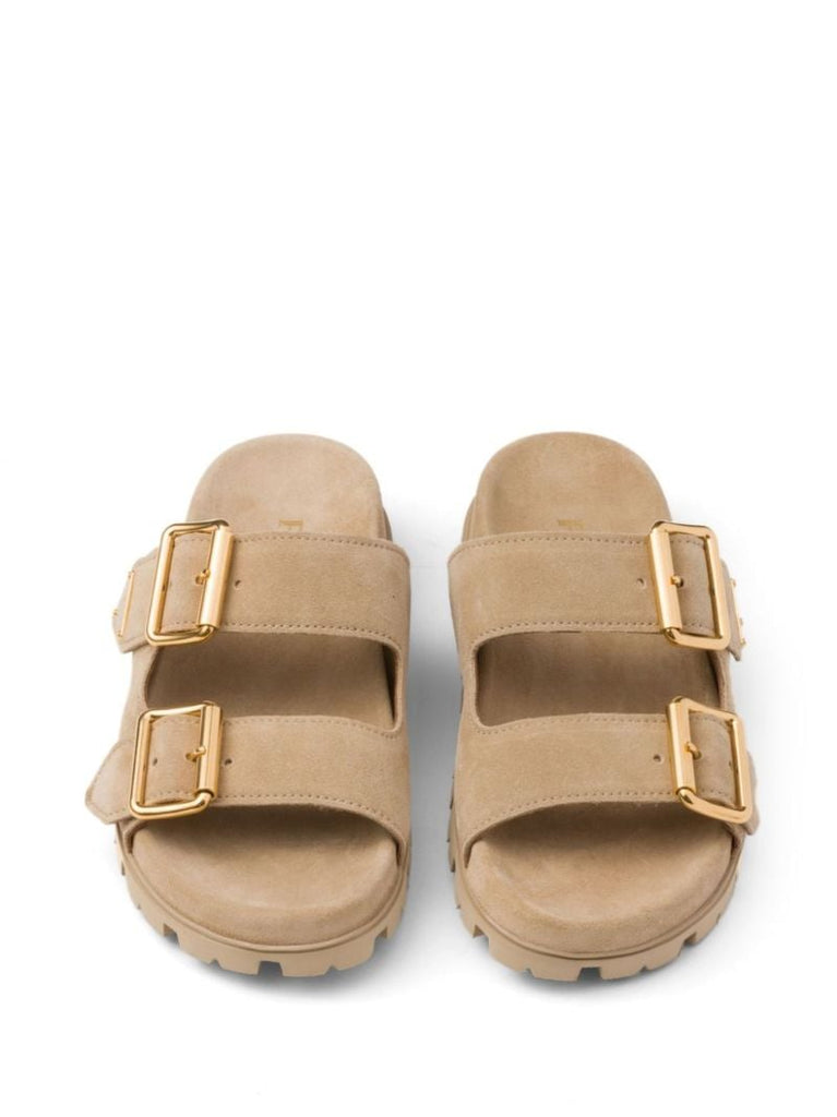 Neutral Triangle Logo Suede Slides