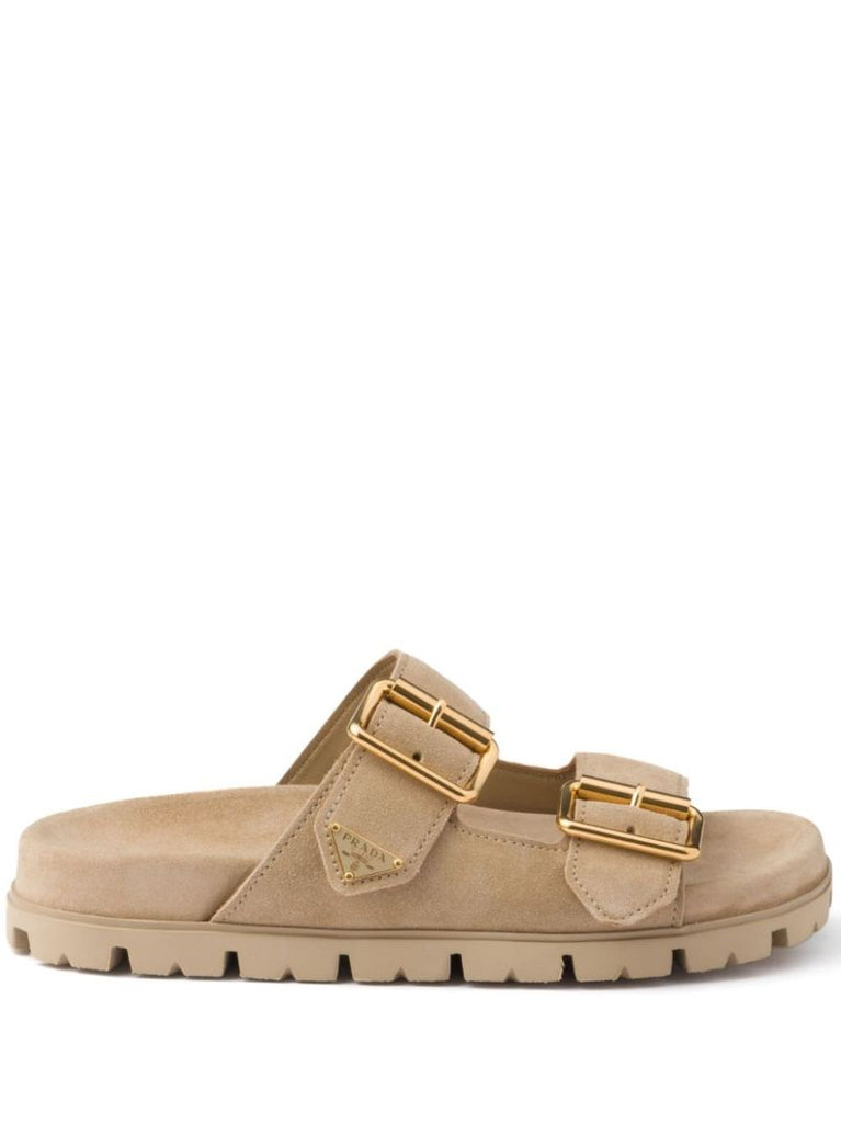 Neutral Triangle Logo Suede Slides