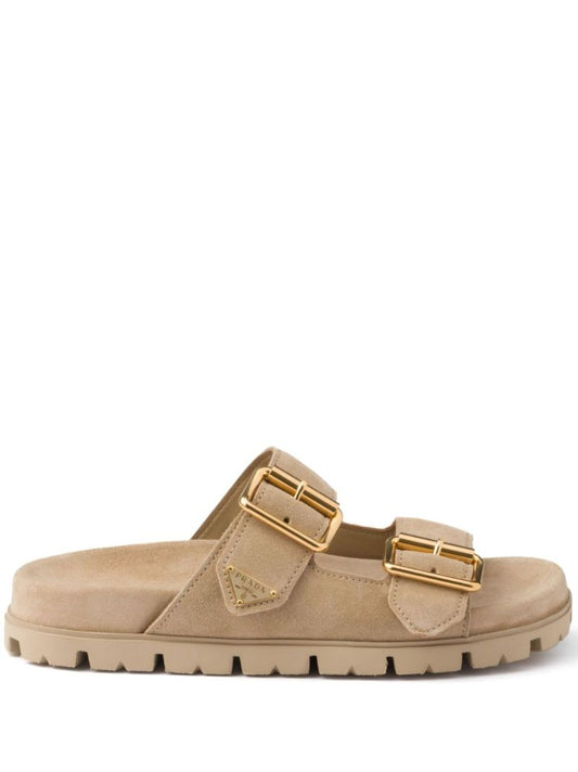 Neutral Triangle Logo Suede Slides