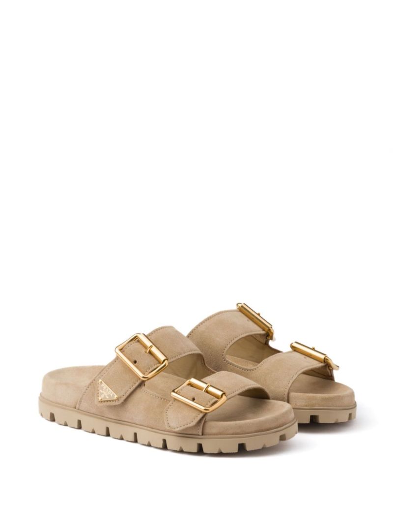 Neutral Triangle Logo Suede Slides