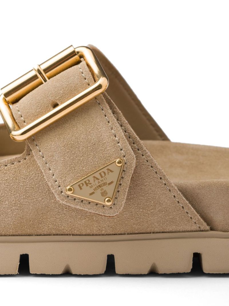 Neutral Triangle Logo Suede Slides