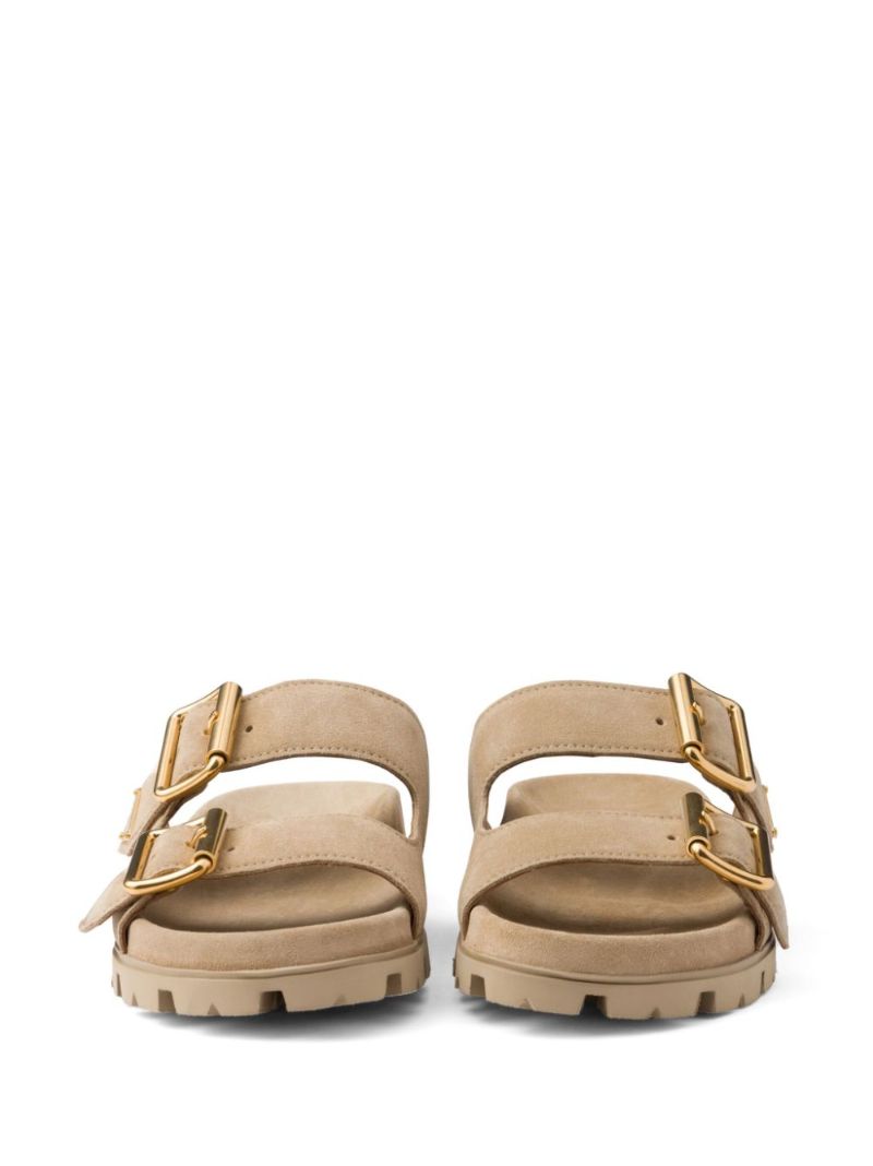 Neutral Triangle Logo Suede Slides