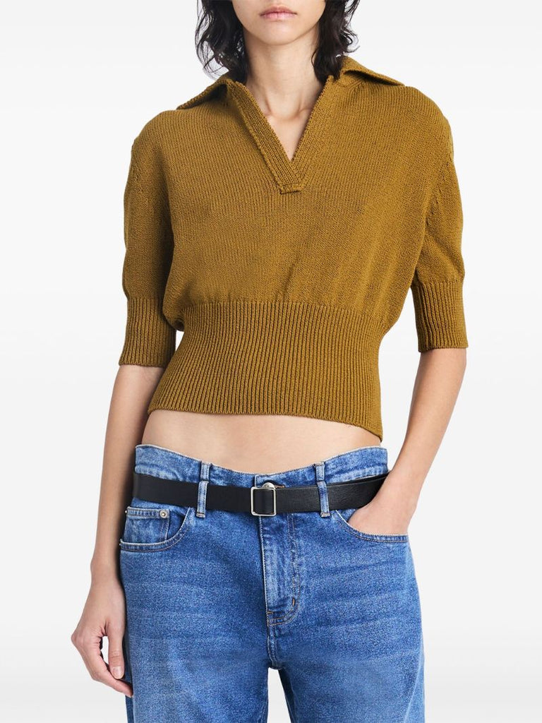 Brown Reeve Knitted Polo Top