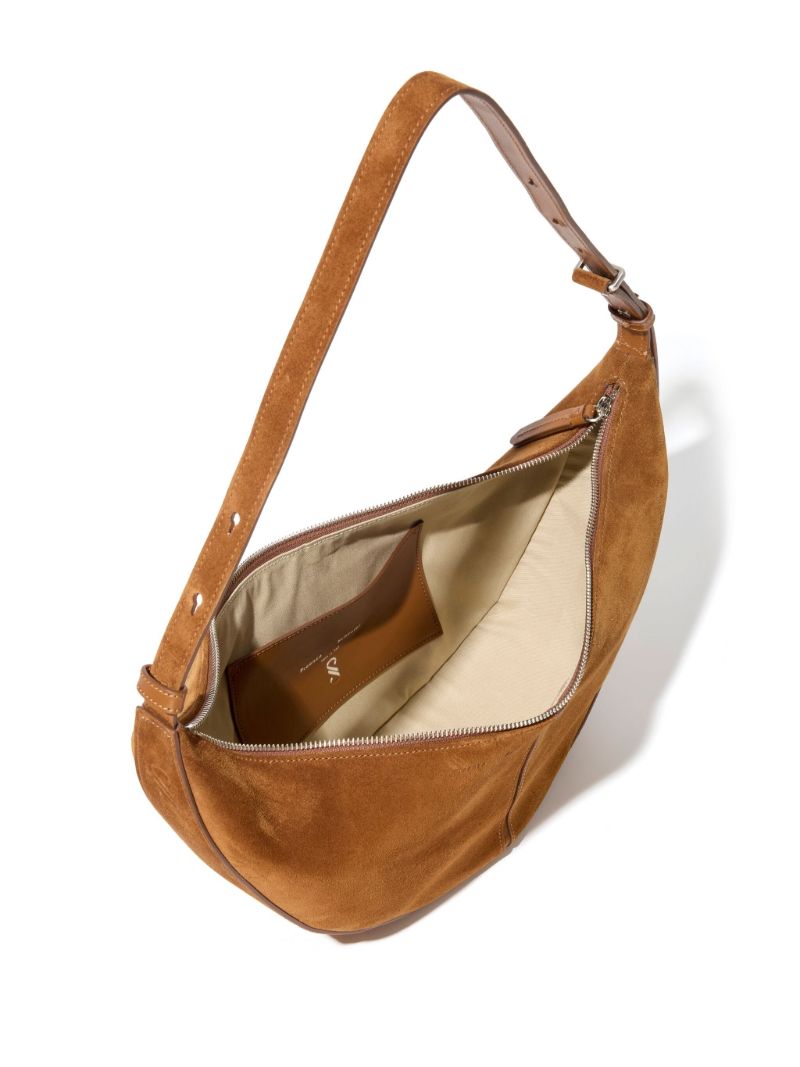 Brown Slide Suede Shoulder Bag
