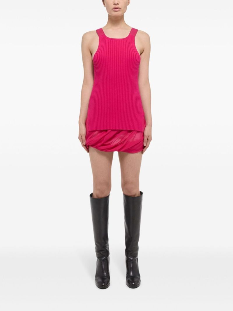 Pink Side-slit Ribbed Knit Tank Top