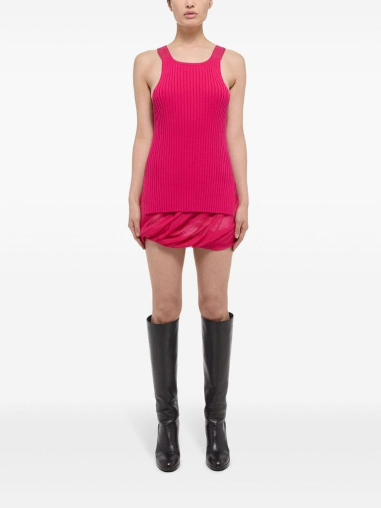 Pink Side-slit Ribbed Knit Tank Top