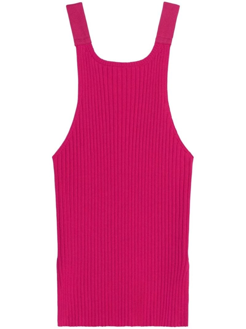 Pink Side-slit Ribbed Knit Tank Top