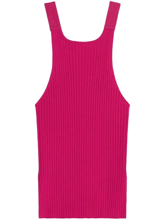 Pink Side-slit Ribbed Knit Tank Top
