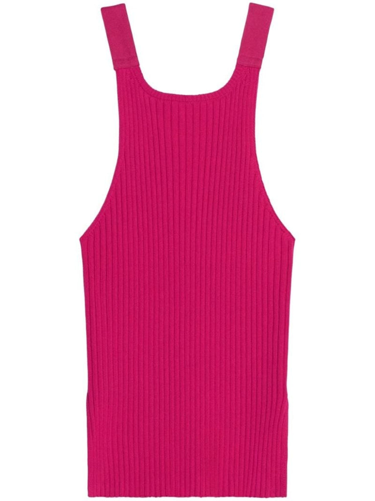 Pink Side-slit Ribbed Knit Tank Top