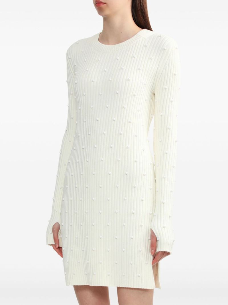 White Bead-embellished Ribbed Dress