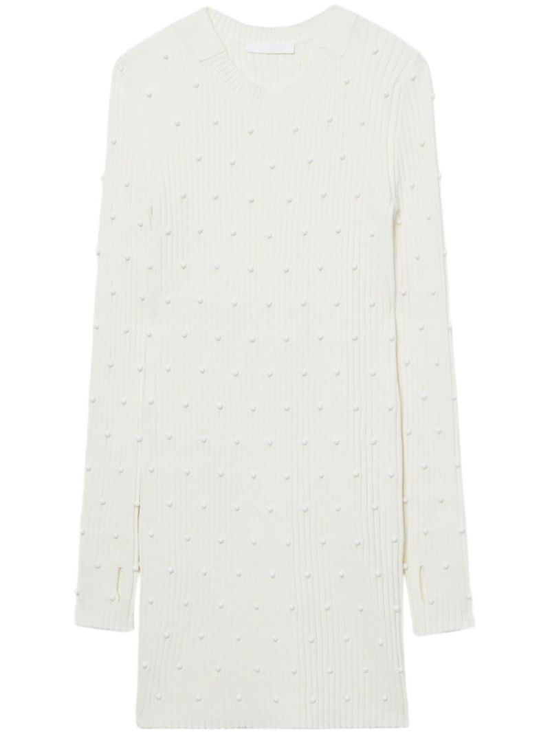 White Bead-embellished Ribbed Dress