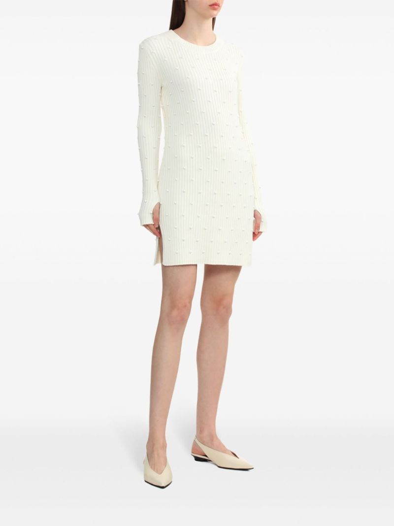 White Bead-embellished Ribbed Dress