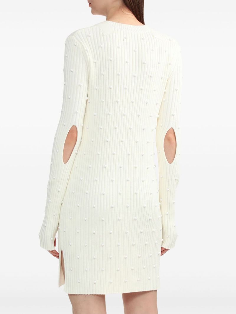 White Bead-embellished Ribbed Dress