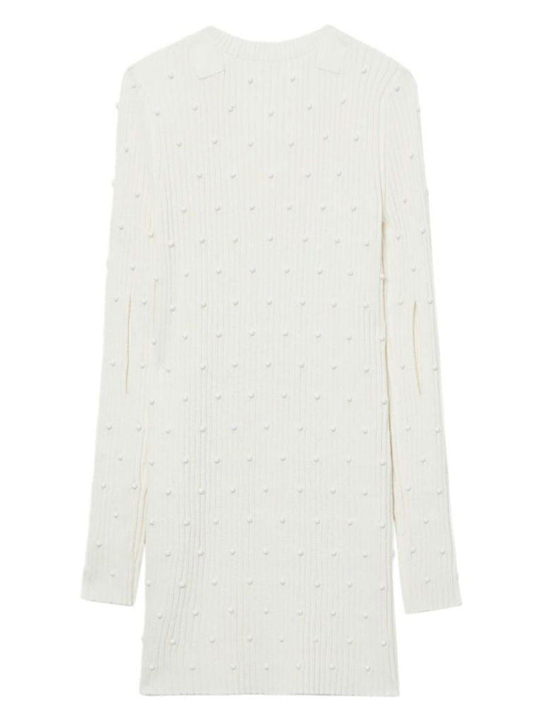 White Bead-embellished Ribbed Dress