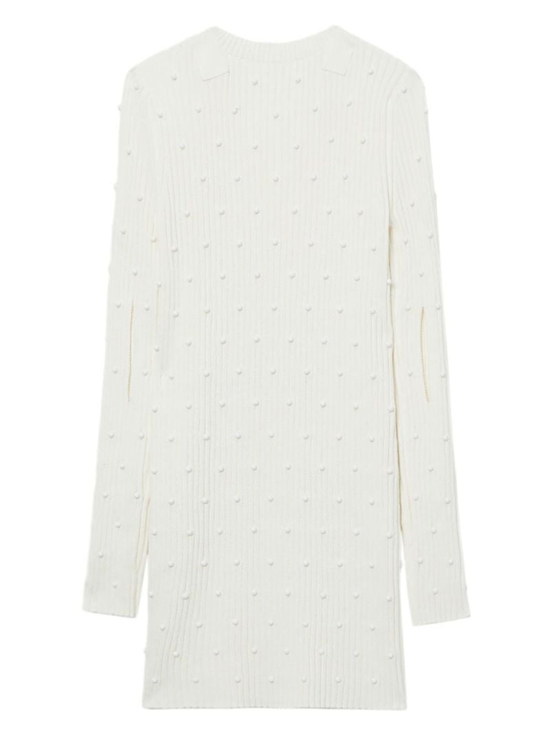 White Bead-embellished Ribbed Dress