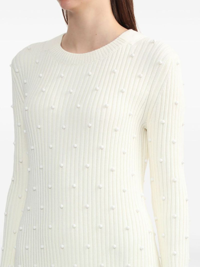 White Bead-embellished Ribbed Dress