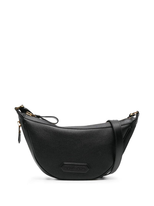 Black Crescent Leather Shoulder Bag