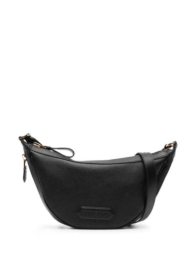 Black Crescent Leather Shoulder Bag