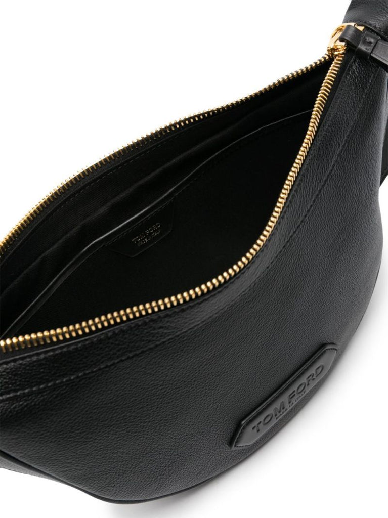 Black Crescent Leather Shoulder Bag