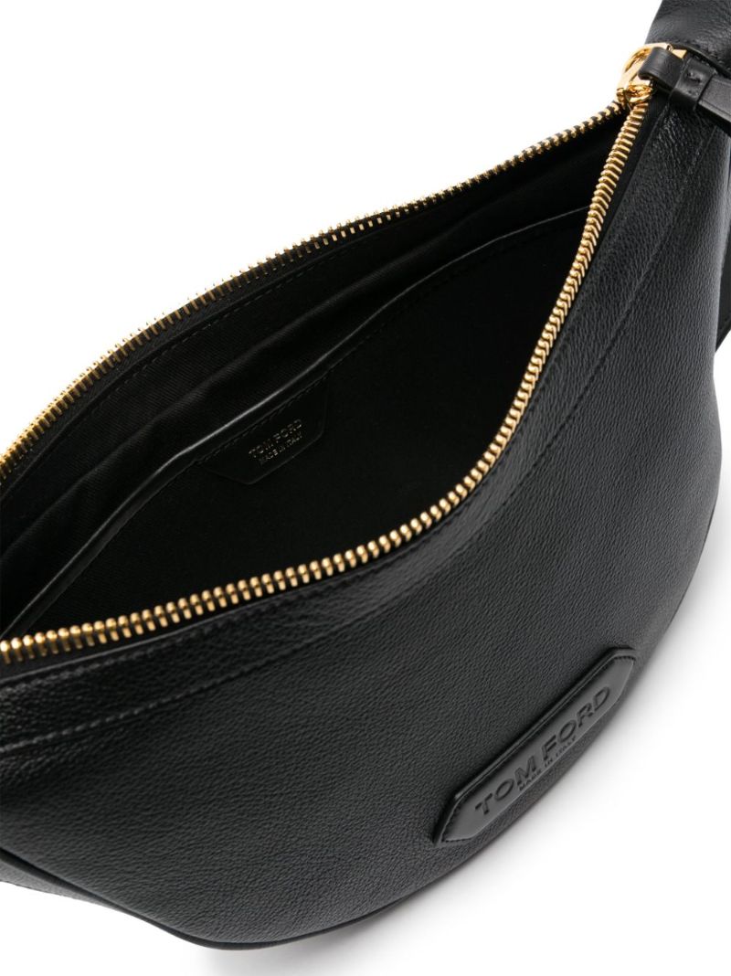 Black Crescent Leather Shoulder Bag
