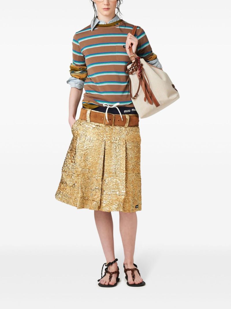 Gold LamÃ_x0083_Â© Pleated Mini Skirt