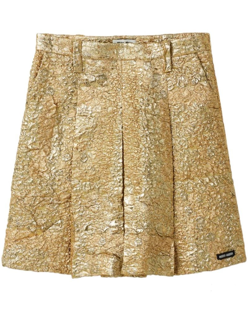 Gold LamÃ_x0083_Â© Pleated Mini Skirt