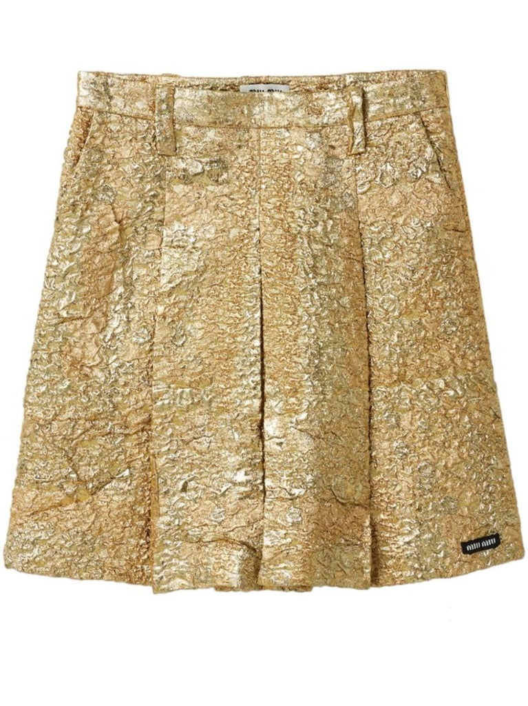 Gold LamÃ_x0083_Â© Pleated Mini Skirt