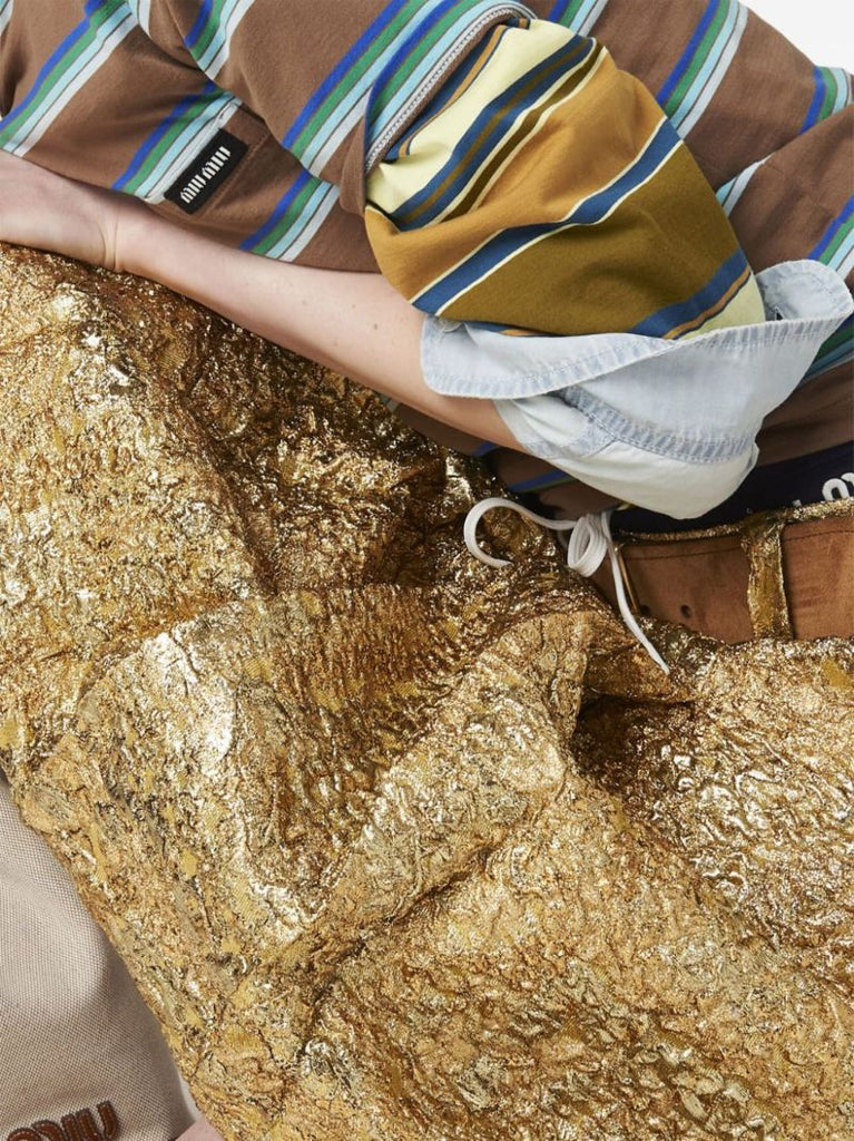 Gold LamÃ_x0083_Â© Pleated Mini Skirt