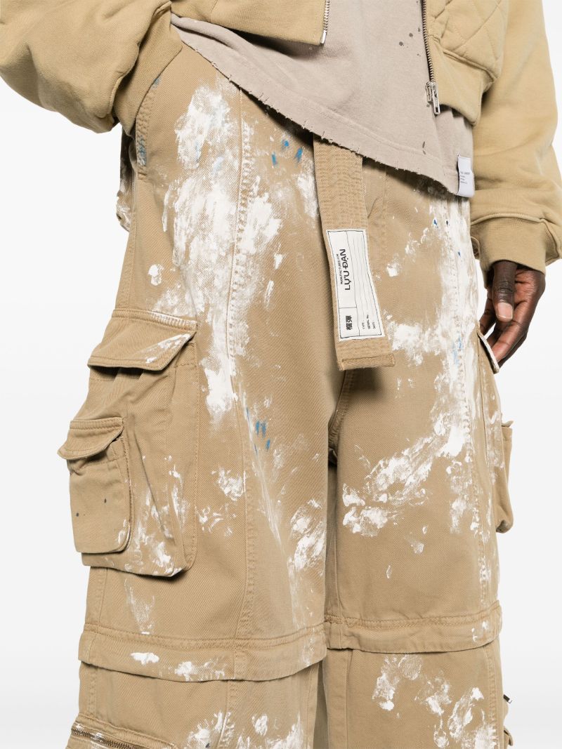 Neutral Paint Splatter-print Cargo Jeans