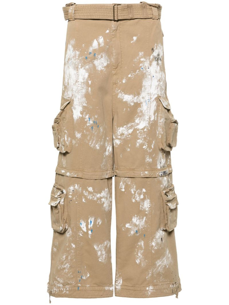Neutral Paint Splatter-print Cargo Jeans