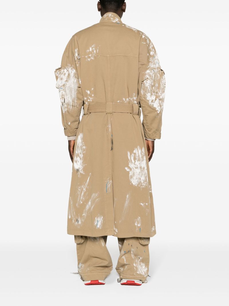 Neutral Paint Splatter-print Cotton Trench Coat