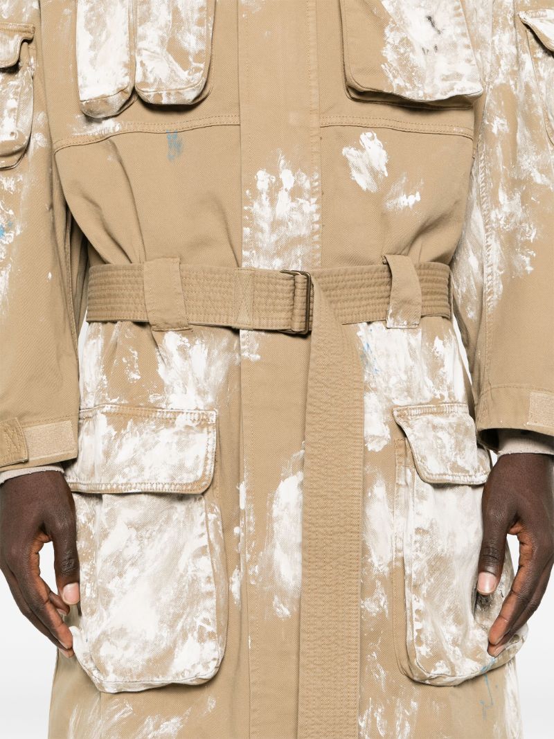 Neutral Paint Splatter-print Cotton Trench Coat