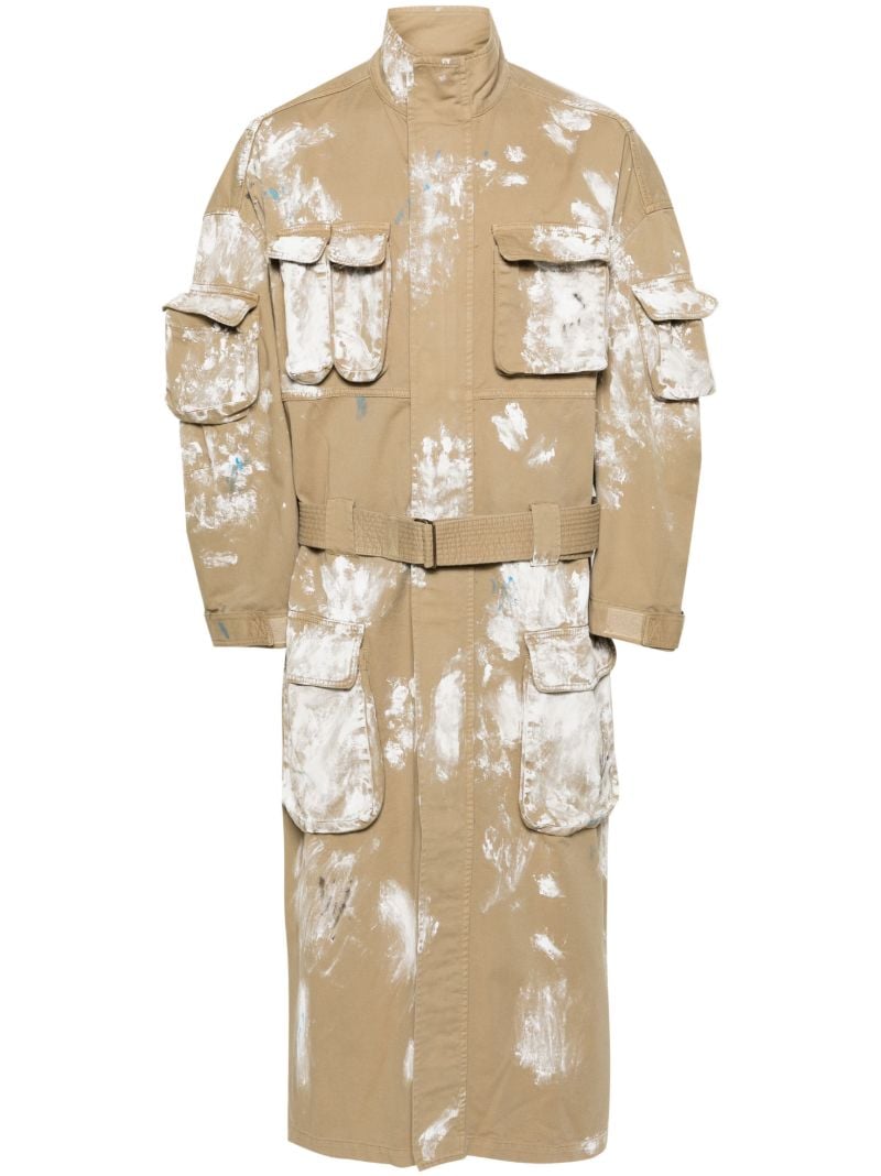 Neutral Paint Splatter-print Cotton Trench Coat