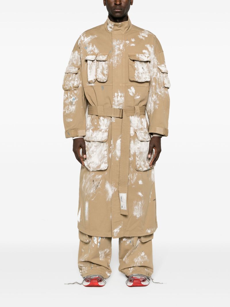 Neutral Paint Splatter-print Cotton Trench Coat