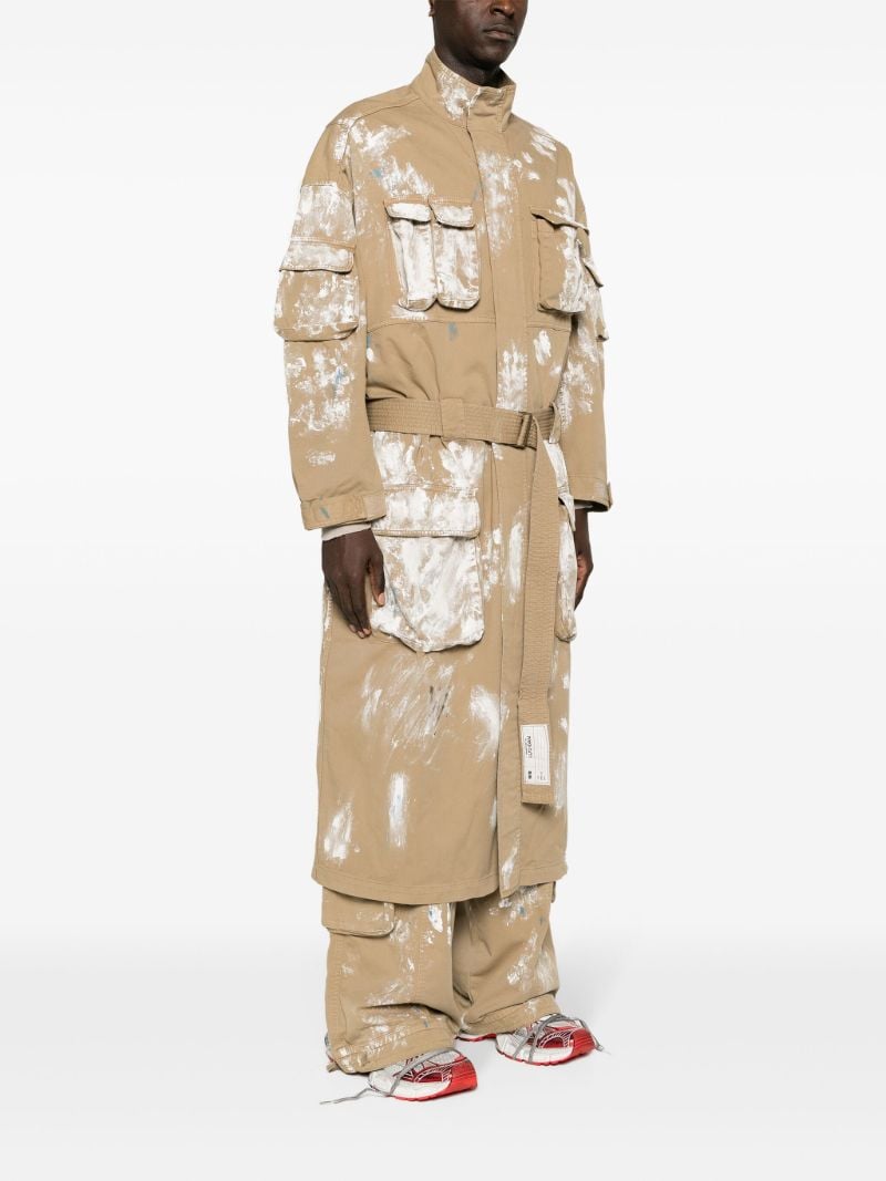 Neutral Paint Splatter-print Cotton Trench Coat