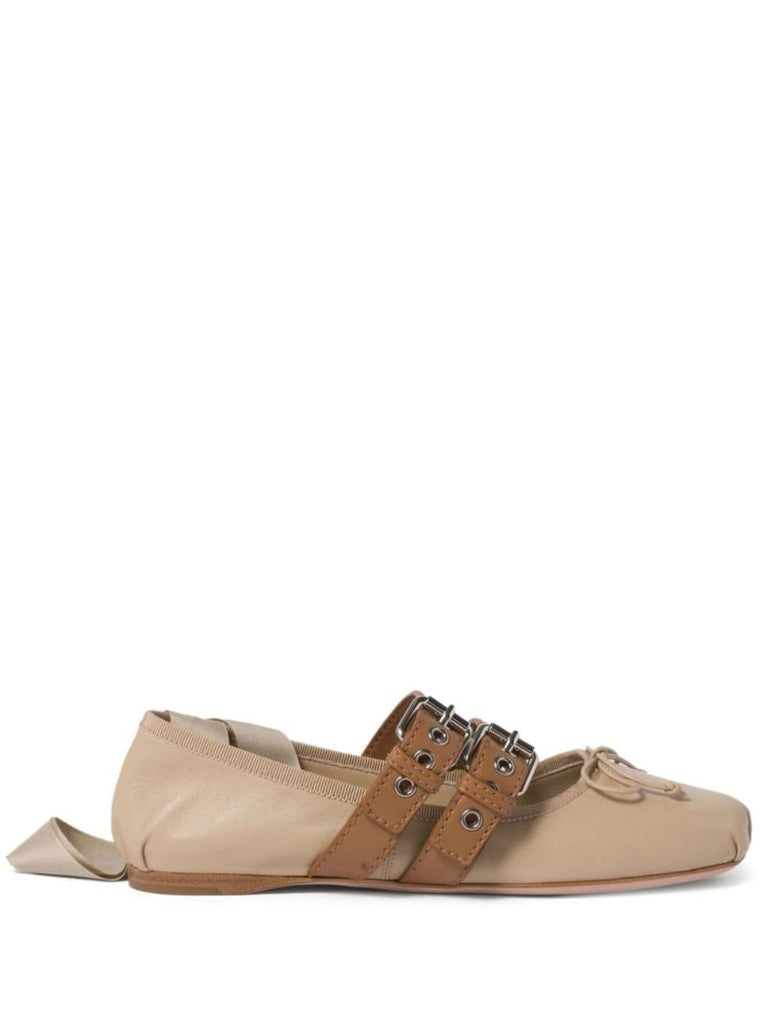 Neutral Leather Ballerina Shoes