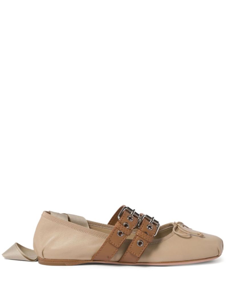 Neutral Leather Ballerina Shoes