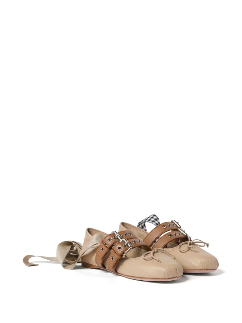 Neutral Leather Ballerina Shoes