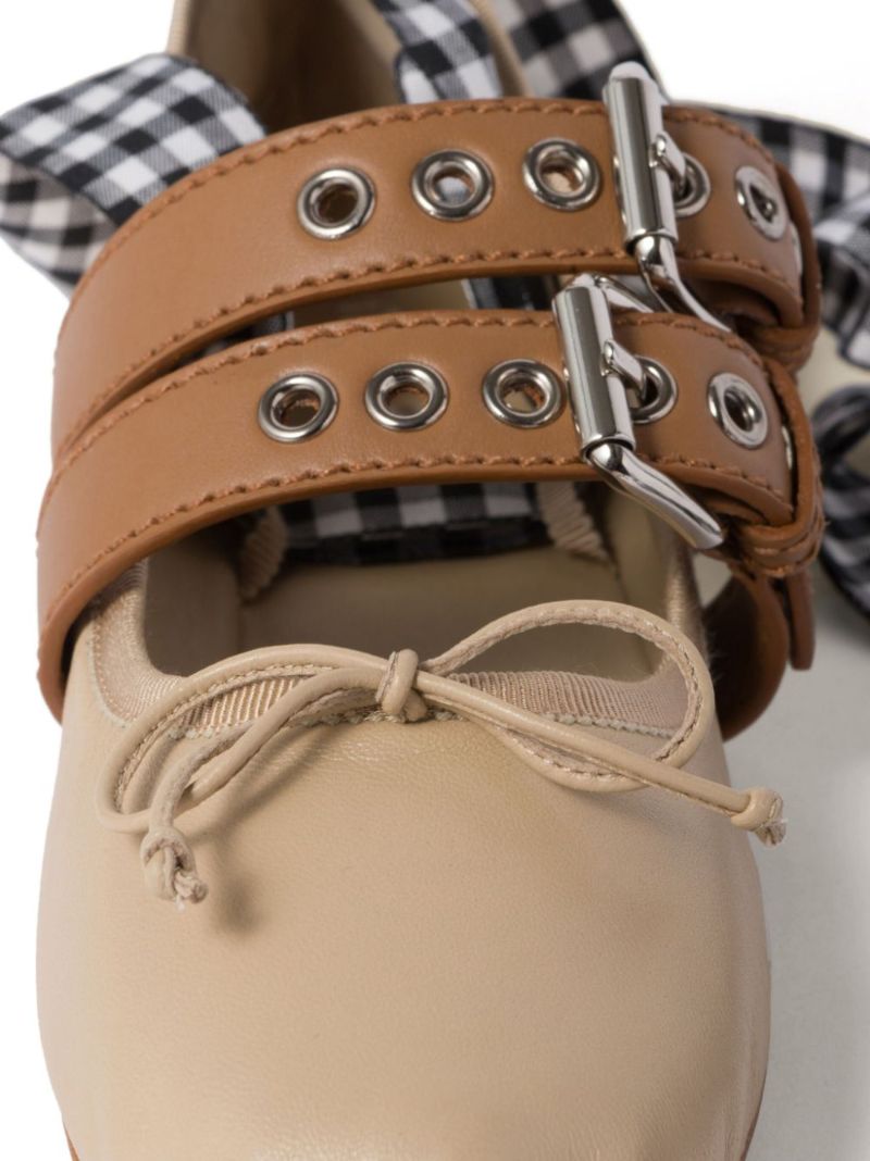 Neutral Leather Ballerina Shoes