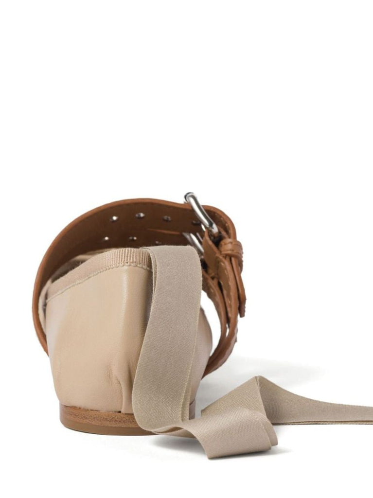 Neutral Leather Ballerina Shoes