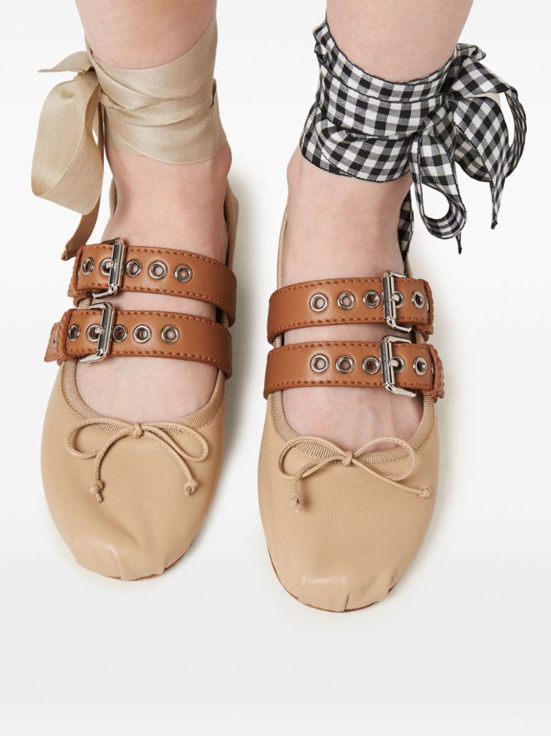 Neutral Leather Ballerina Shoes