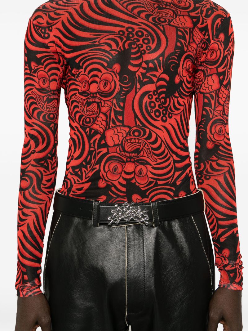Red Graphic-print Mesh T-shirt