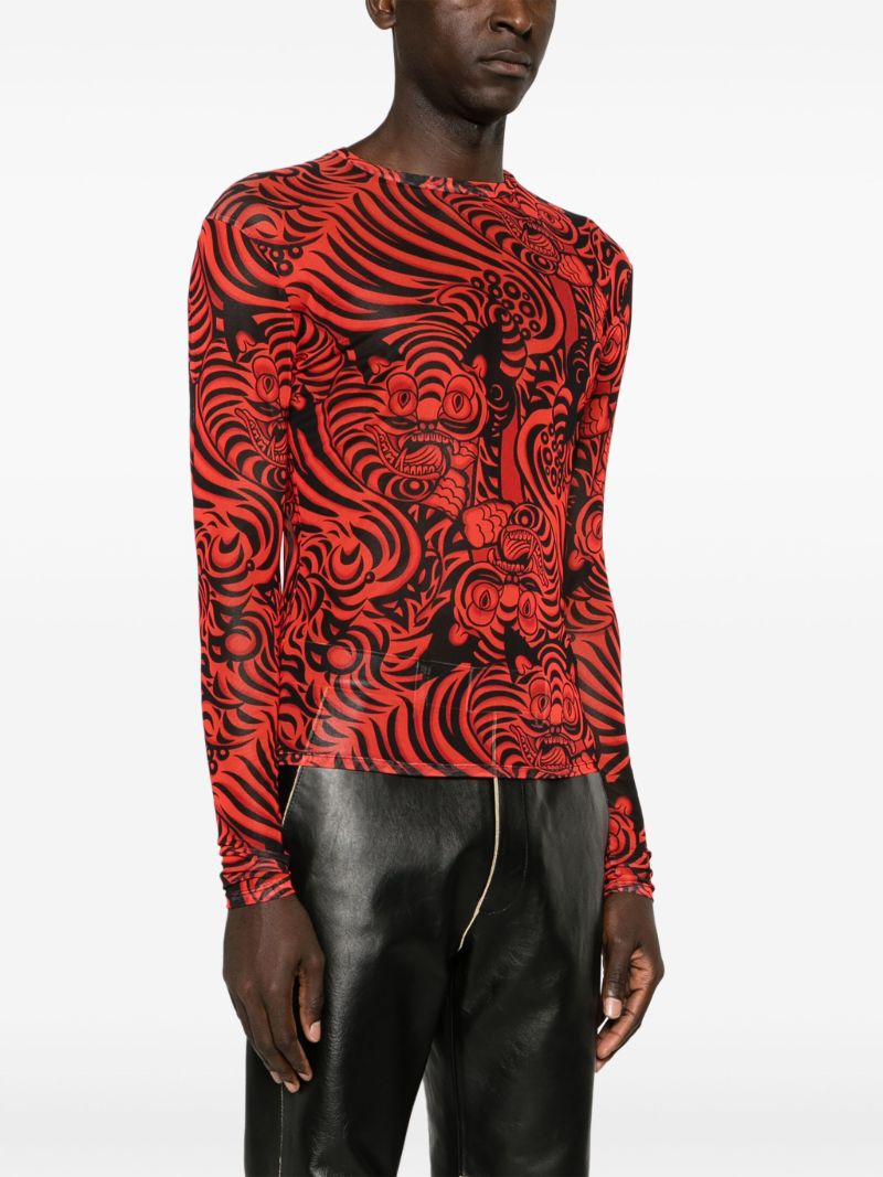 Red Graphic-print Mesh T-shirt