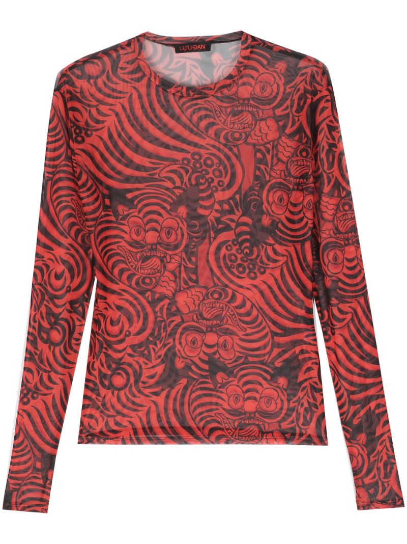 Red Graphic-print Mesh T-shirt