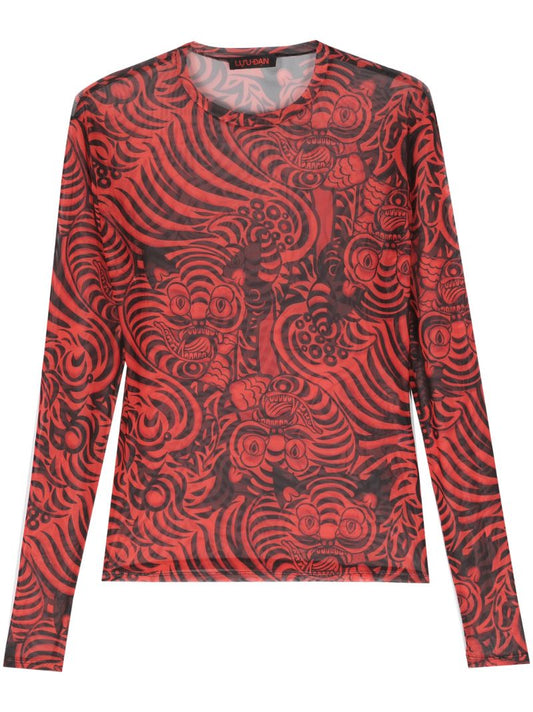 Red Graphic-print Mesh T-shirt