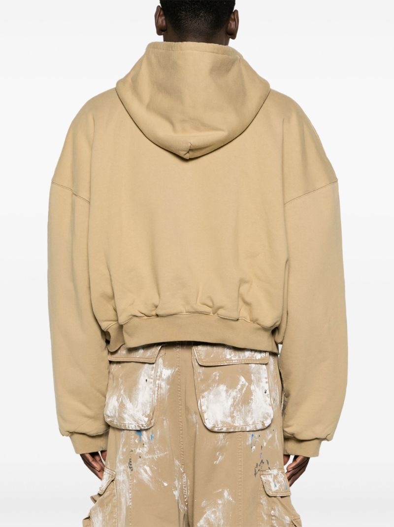 Neutral Quilted Zip-up Cotton Hoodie