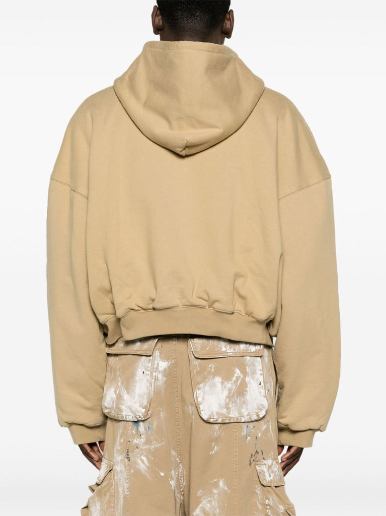 Neutral Quilted Zip-up Cotton Hoodie
