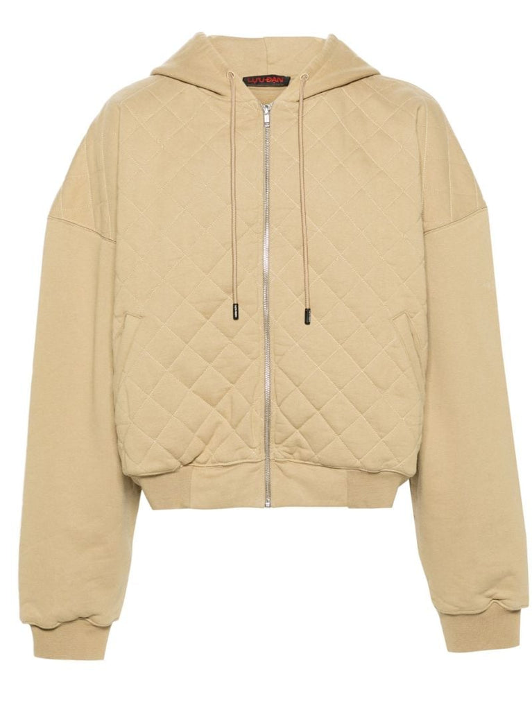 Neutral Quilted Zip-up Cotton Hoodie