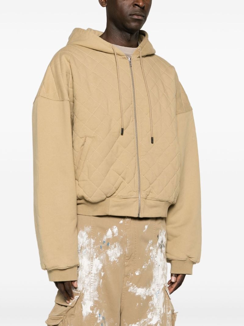 Neutral Quilted Zip-up Cotton Hoodie